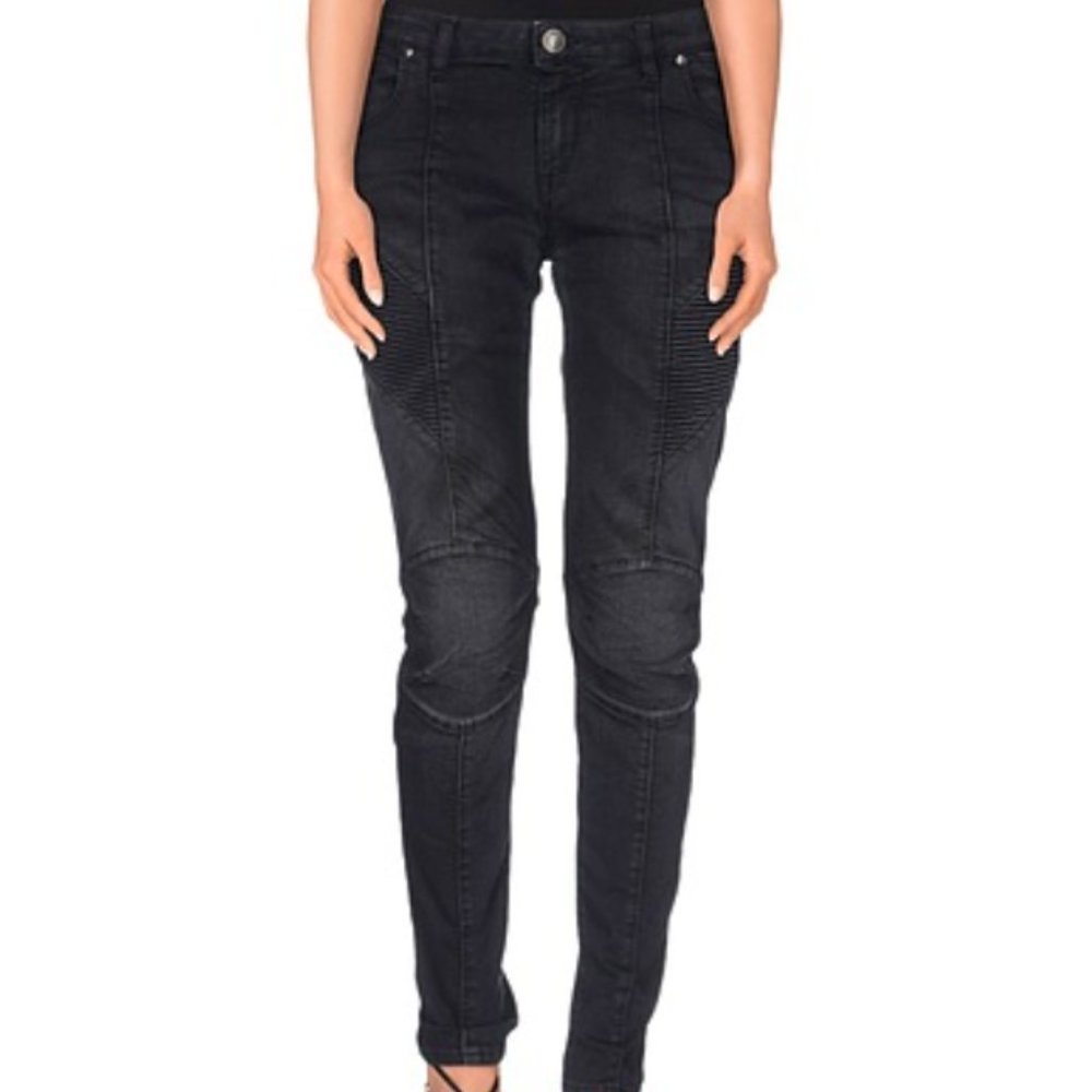 Pierre Balmain Black Moto Skinny Jeans 27